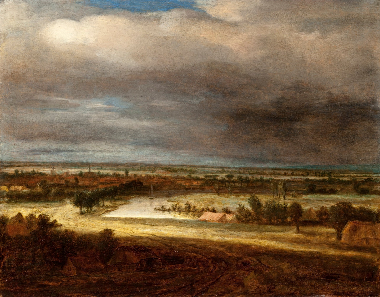 Panoramic Landscape with a Village, vintage artwork by Philips Koninck, 12x8" (A4) Poster
