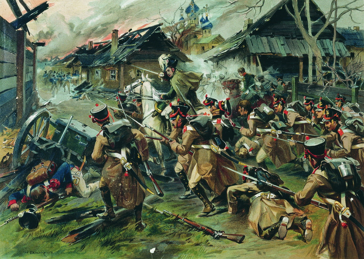 The Battle of Maloyaroslavets, October 12, 1812, vintage artwork by Nikolai Samokish, 12x8" (A4) Poster