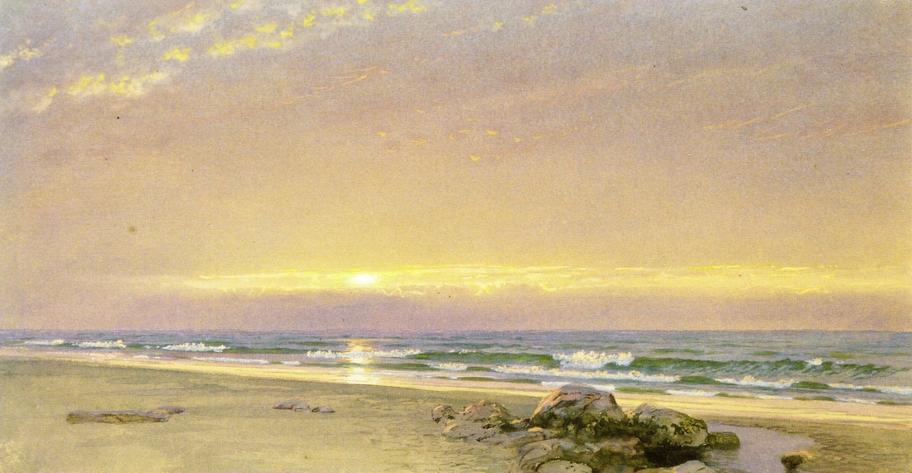 Coastal Scene, Setting Sun, vintage artwork by William Trost Richards, 12x8" (A4) Poster