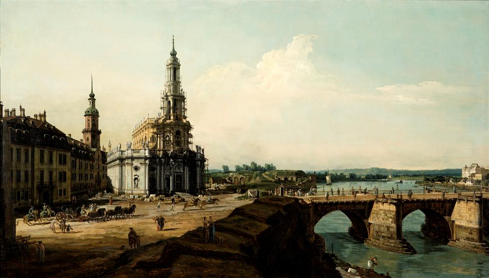 Dresden from the Left Bank of the Elbe above the Old Town Bridge, vintage artwork by Bernardo Bellotto, 12x8" (A4) Poster