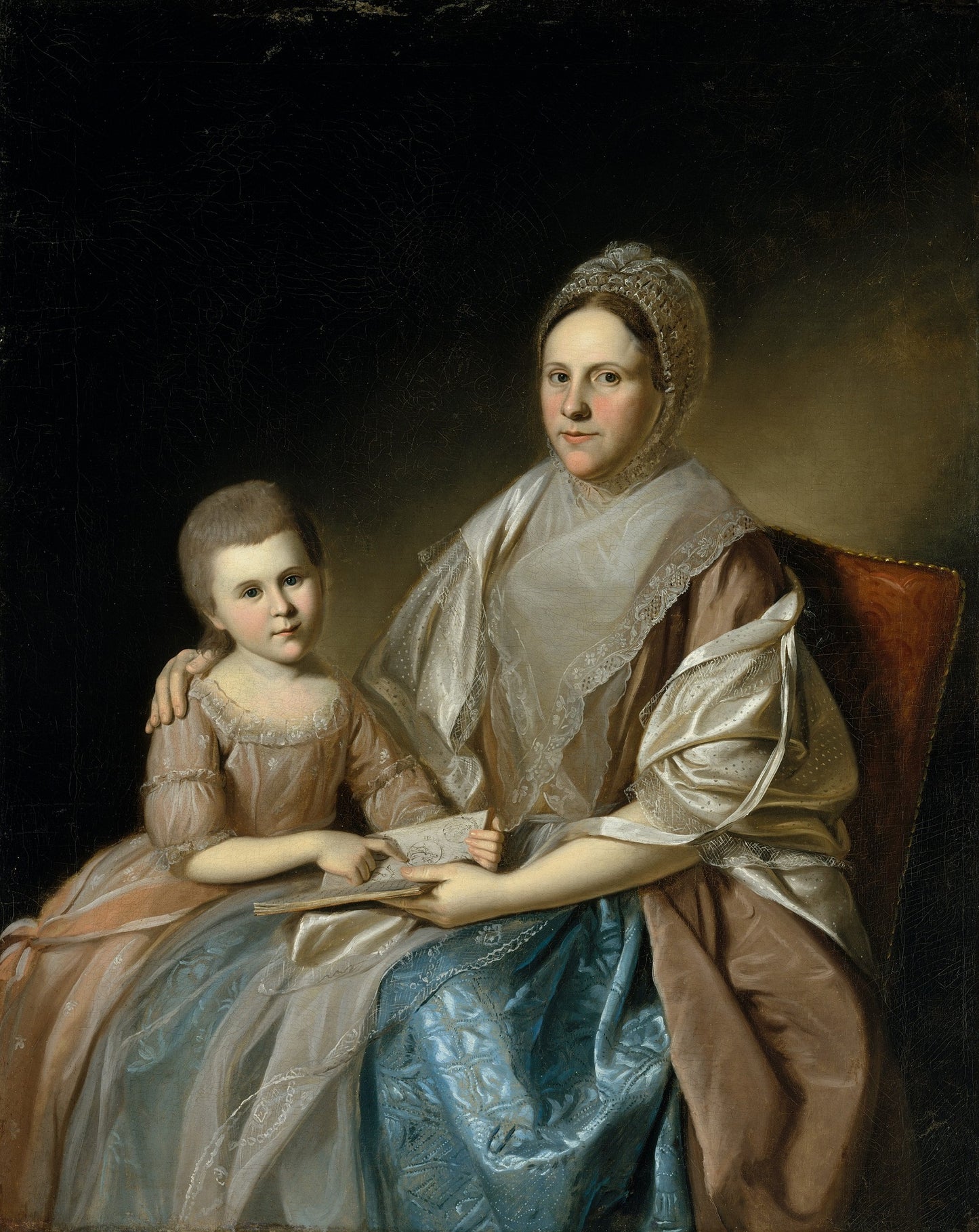 Mrs. Samuel Mifflin and Her Granddaughter Rebecca Mifflin Francis, vintage artwork by Charles Willson Peale, 12x8" (A4) Poster