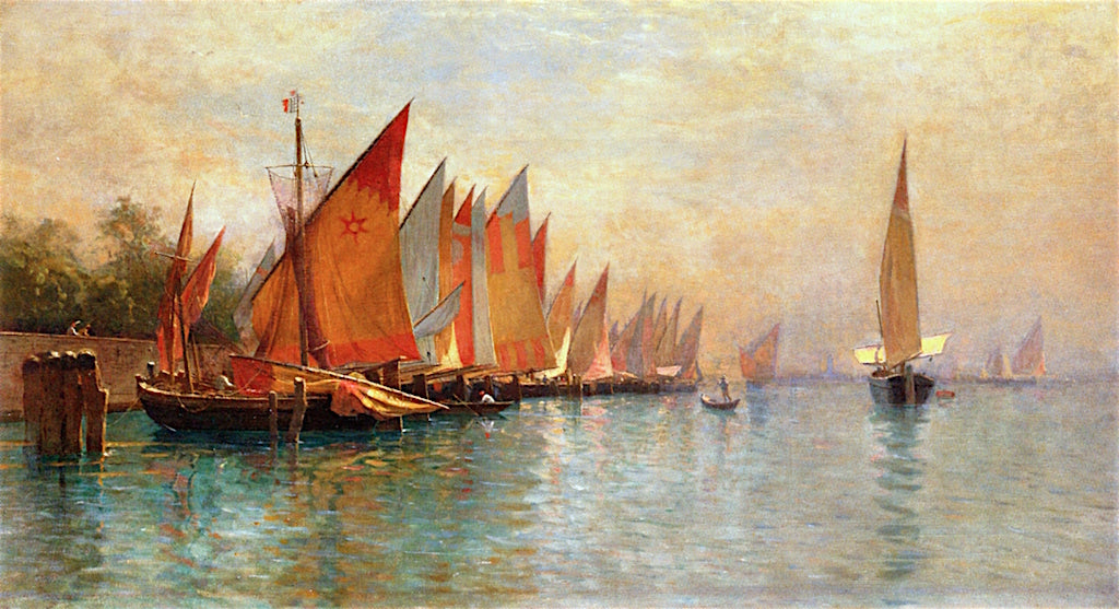Row of Fishing Boats, Venice, vintage artwork by William Stanley Haseltine, 12x8" (A4) Poster