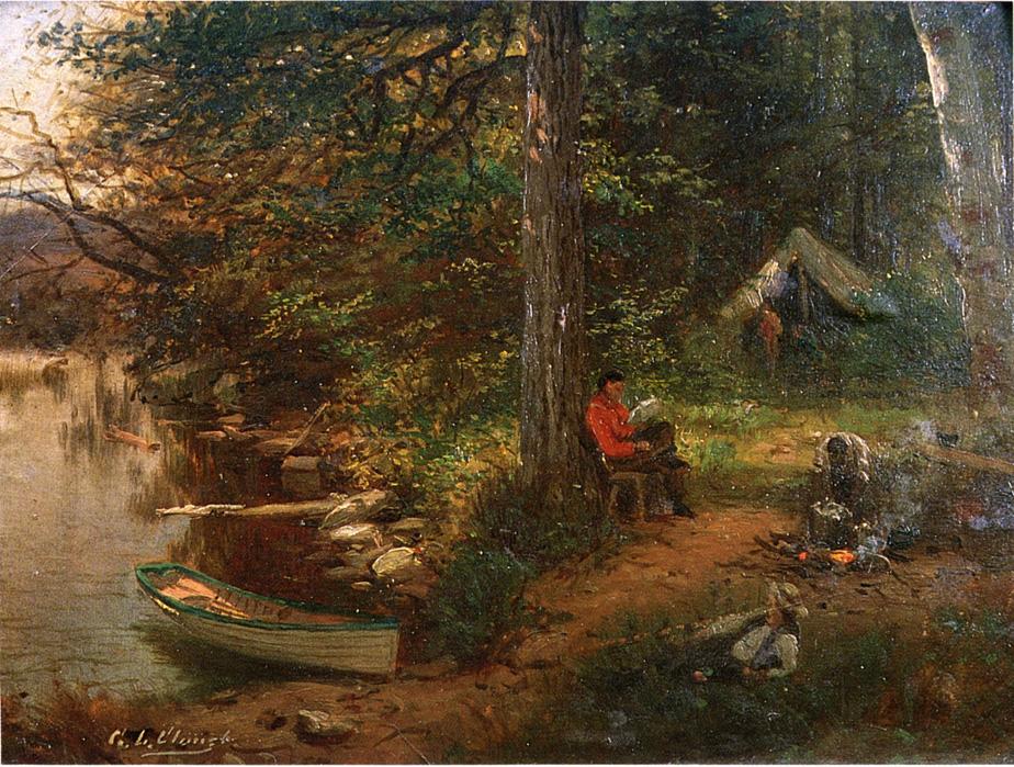 Camping Out in the Adirondacks, vintage artwork by George Lafayette Clough, 12x8" (A4) Poster