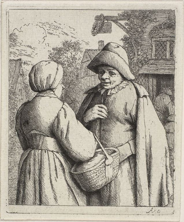 Man and Woman Conversing, vintage artwork by Adriaen van Ostade, 12x8" (A4) Poster
