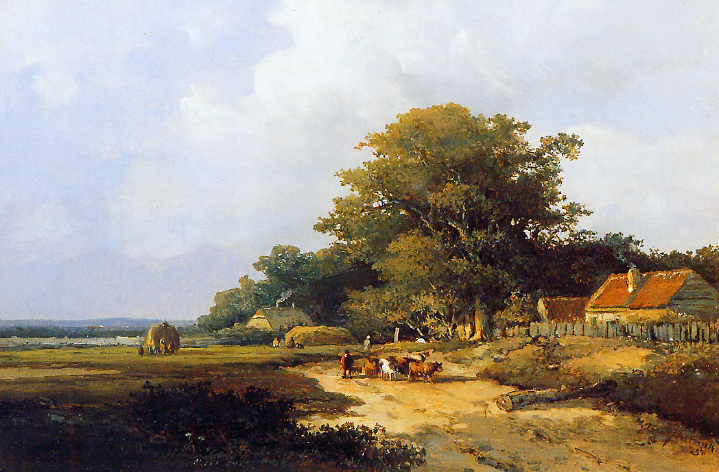Farmer with herd on countryroad, vintage artwork by Johan Hendrik Weissenbruch, 12x8" (A4) Poster