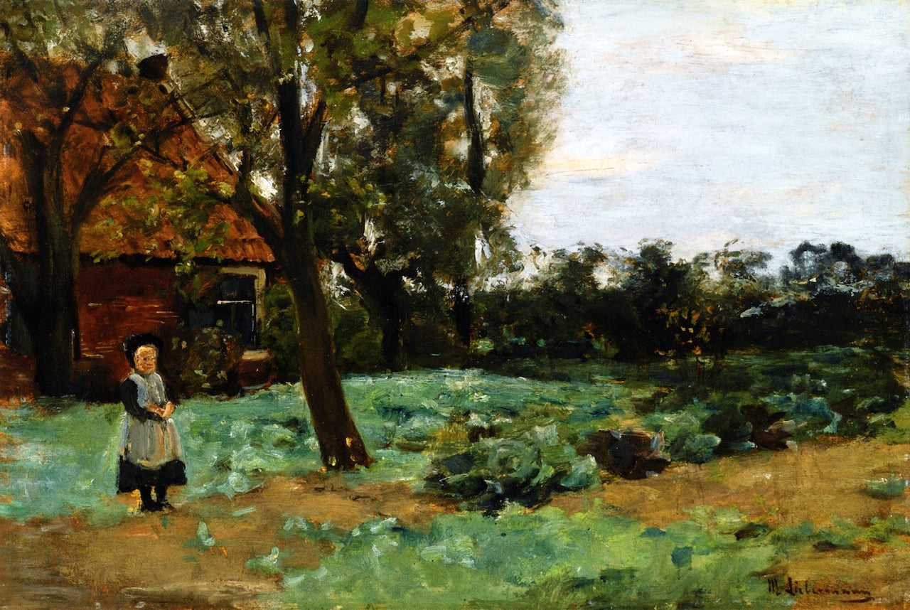 Dutch Farmhouse with Child, vintage artwork by Max Liebermann, 12x8" (A4) Poster