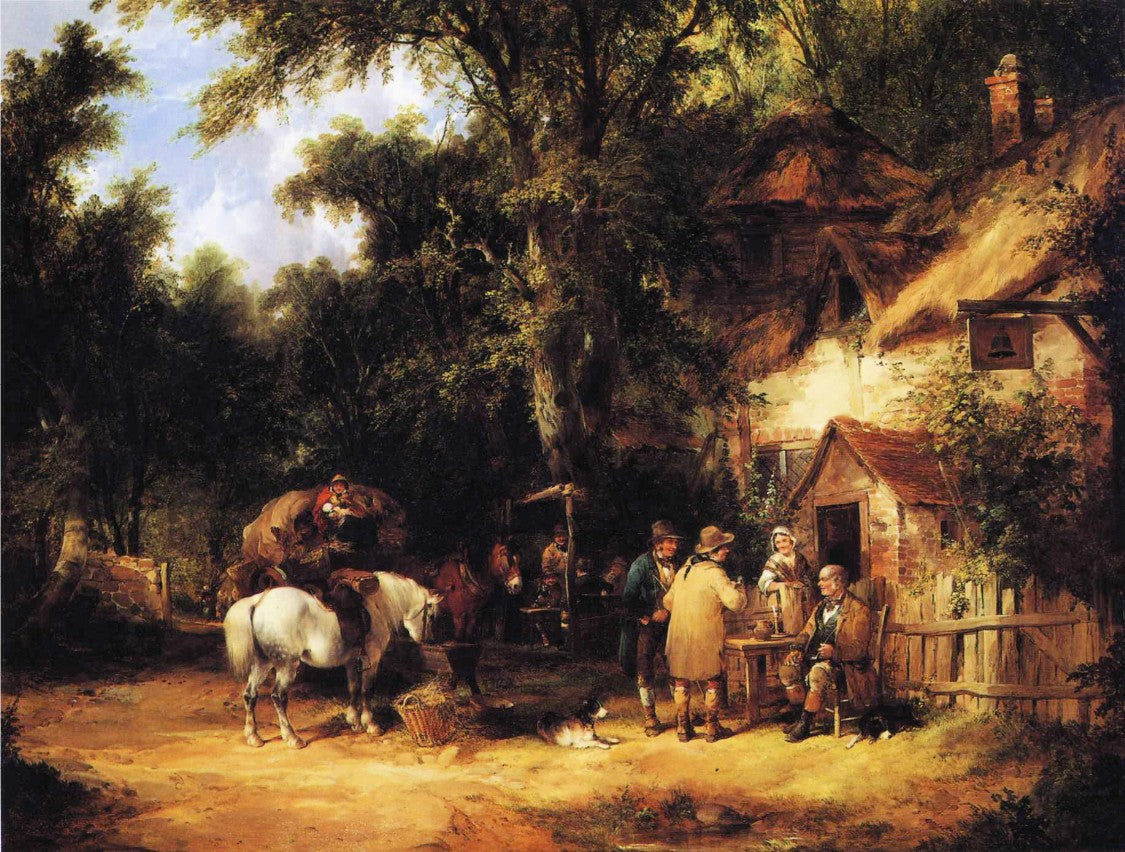 At the Bell Inn, Cadnam, New Forest, vintage artwork by William Shayer Snr, 12x8" (A4) Poster