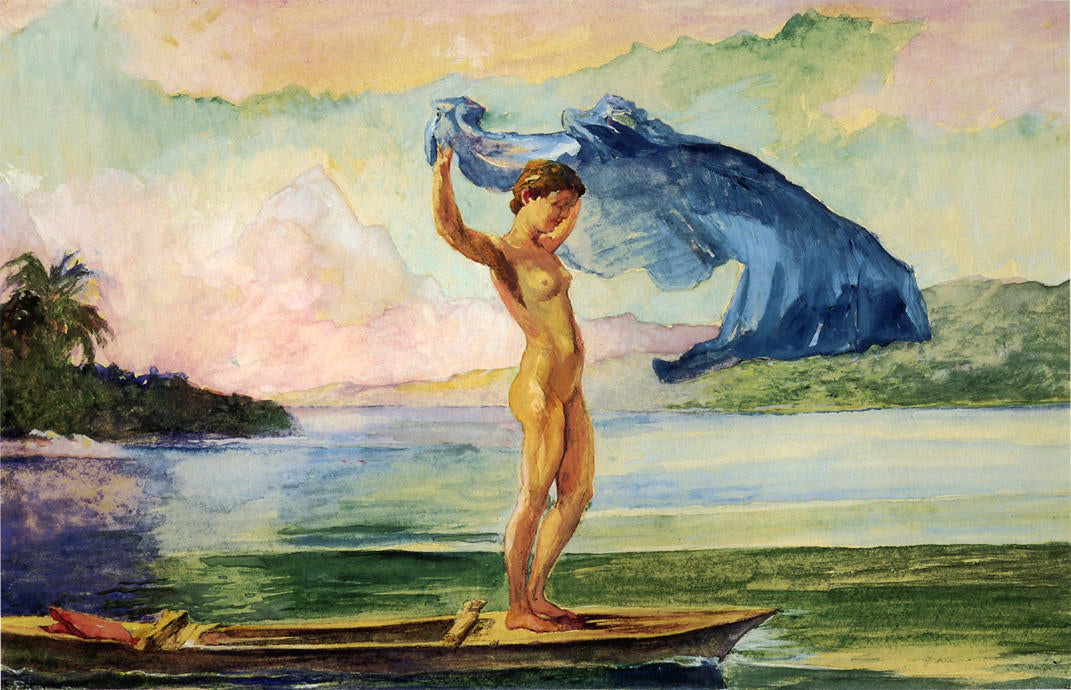 Fayaway Sails Her Boat, Samoa, vintage artwork by John La Farge, 12x8" (A4) Poster