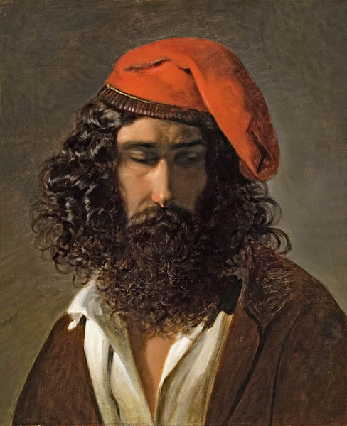 Portrait of a man in a red cap, vintage artwork by Friedrich von Amerling, A3 (16x12") Poster Print