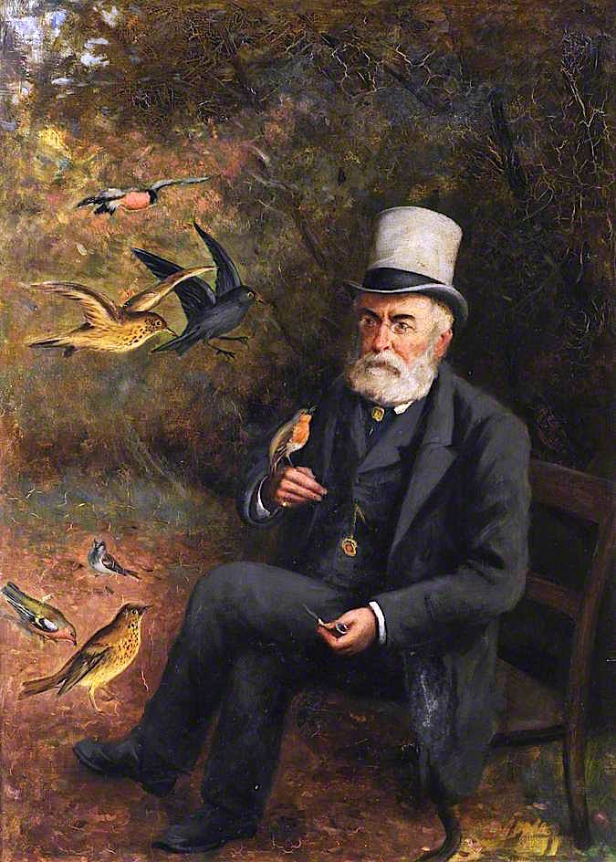 Old Man Feeding Birds, vintage artwork by Robert Gemmell Hutchison R.S.A. R.S.W., 12x8" (A4) Poster