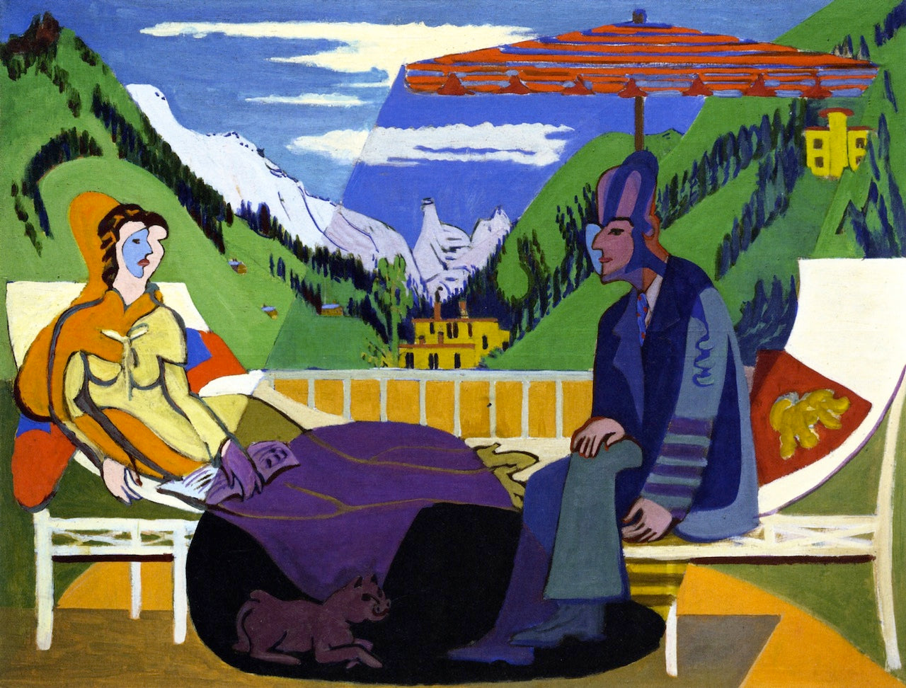 Balcony Scene, vintage artwork by Ernst Ludwig Kirchner, 12x8" (A4) Poster