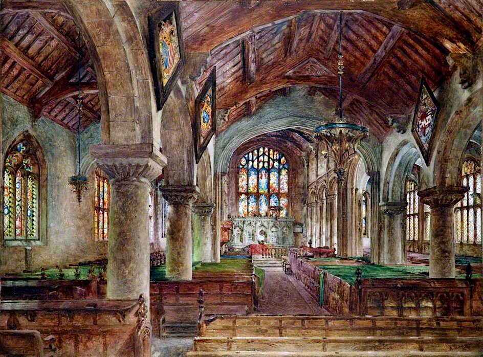 Interior of Bebington Church, vintage artwork by William Huggins, A3 (16x12") Poster Print