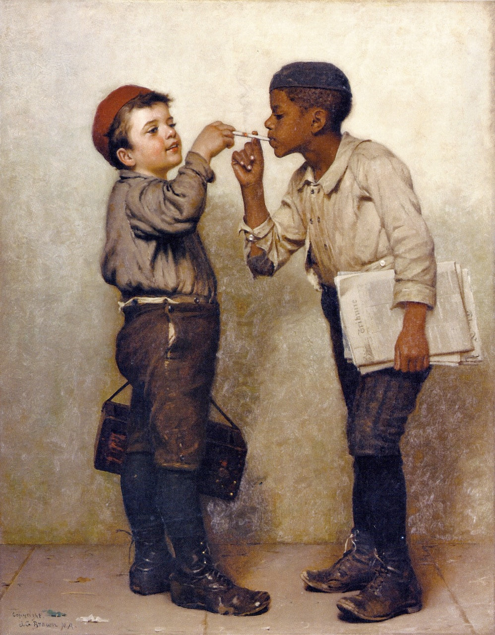 Give Us a LIght, vintage artwork by John George Brown, 12x8" (A4) Poster