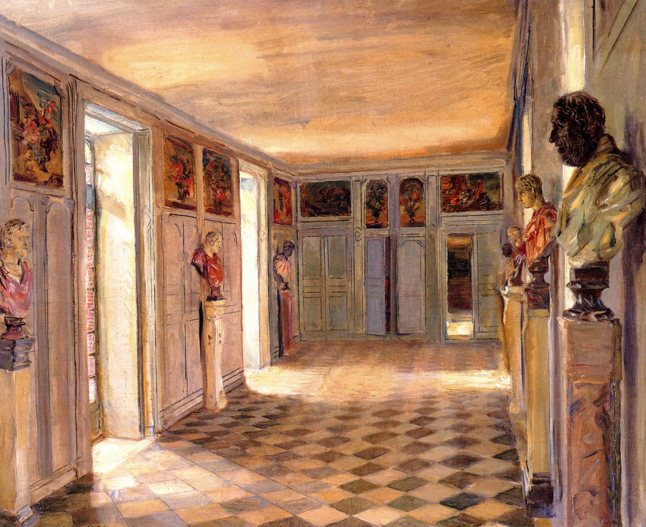 Galerie des Bustes, Château du Reveillon, vintage artwork by Walter Gay, 12x8" (A4) Poster