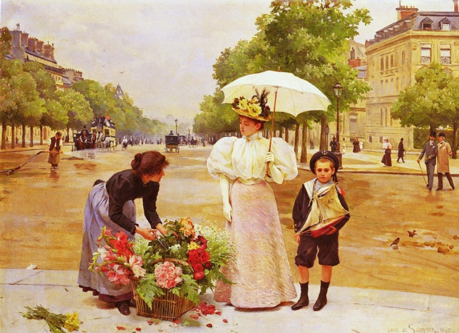 Avenue Des Champs Elysees, vintage artwork by Louis Marie de Schryver, 12x8" (A4) Poster