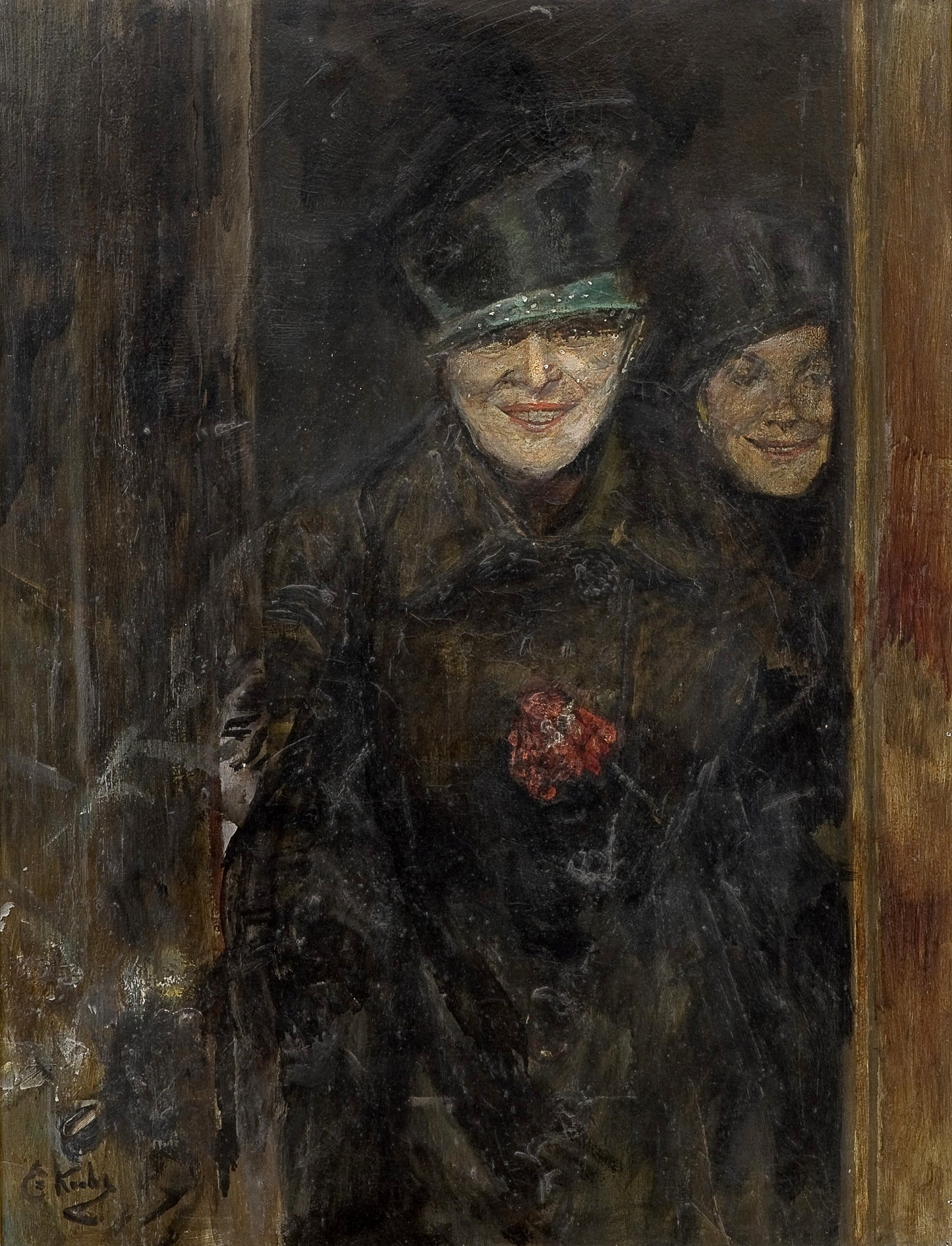 Two women in a doorway, vintage artwork by Christian Krohg, 12x8" (A4) Poster