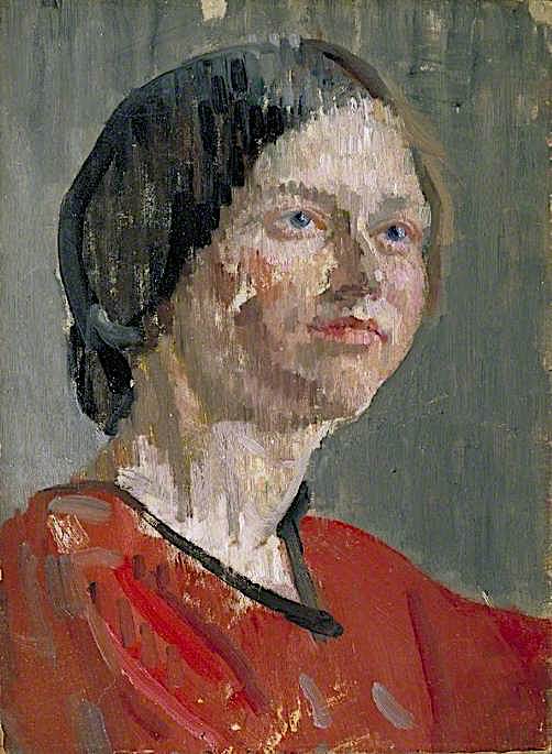 Head of a Woman, 'Grey and Red', vintage artwork by Isaac Rosenberg, 12x8" (A4) Poster