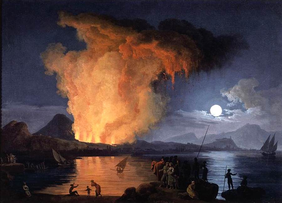 View of the Eruption of Mount Vesuvius, vintage artwork by Pierre-Jacques Volaire, 12x8" (A4) Poster