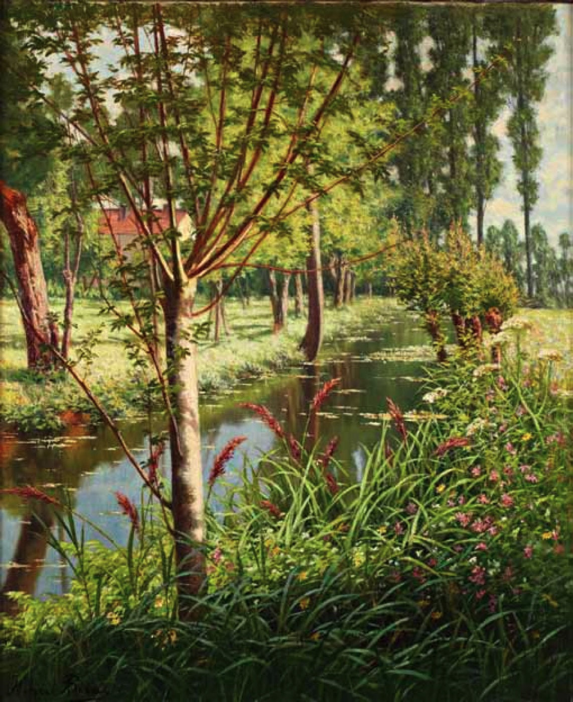 Les bords de l'Epte à Giverny, vintage artwork by Henri Biva, 12x8" (A4) Poster