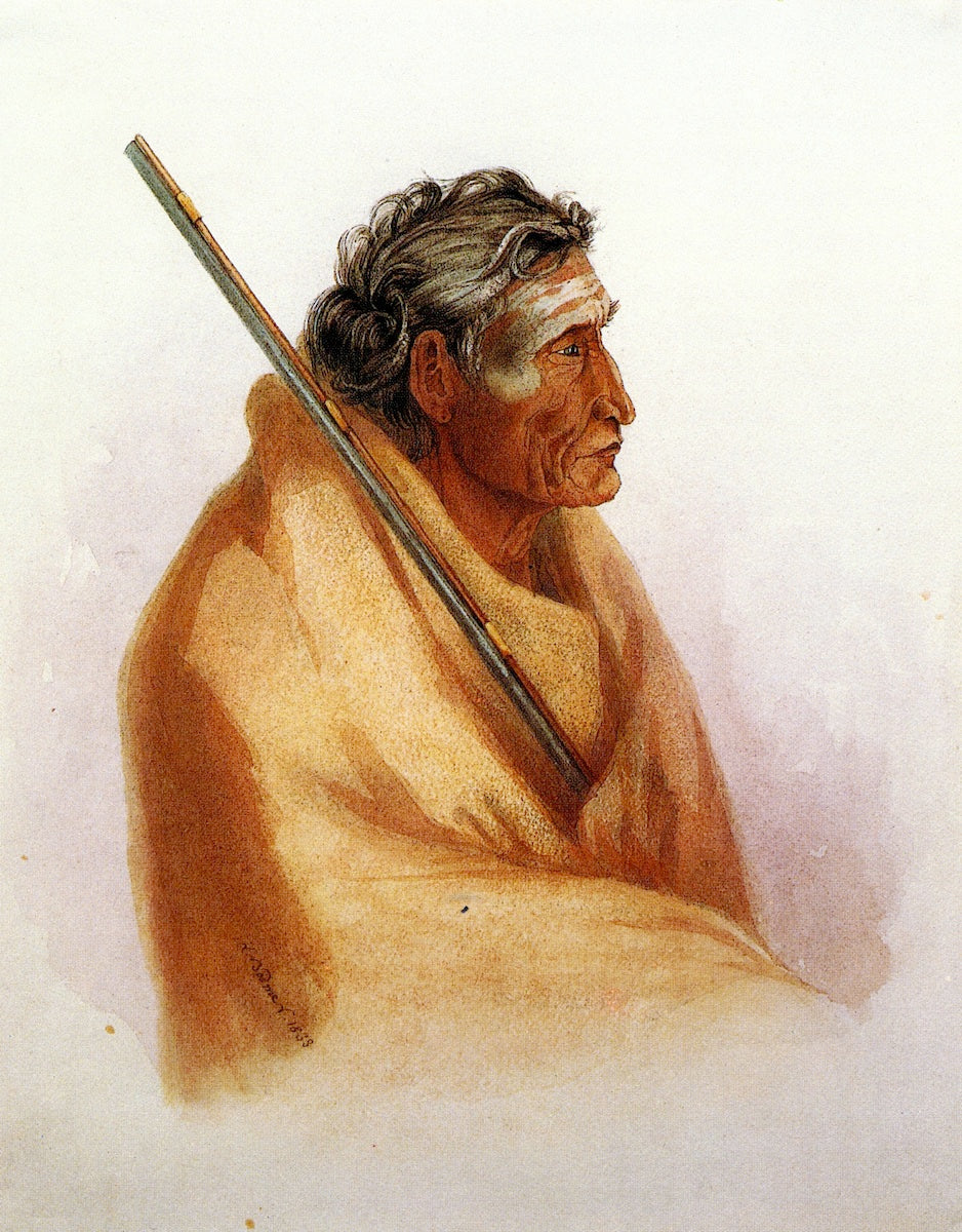 The Word of Life, an Old Piegan in Mourning, vintage artwork by Karl Bodmer, A3 (16x12") Poster Print
