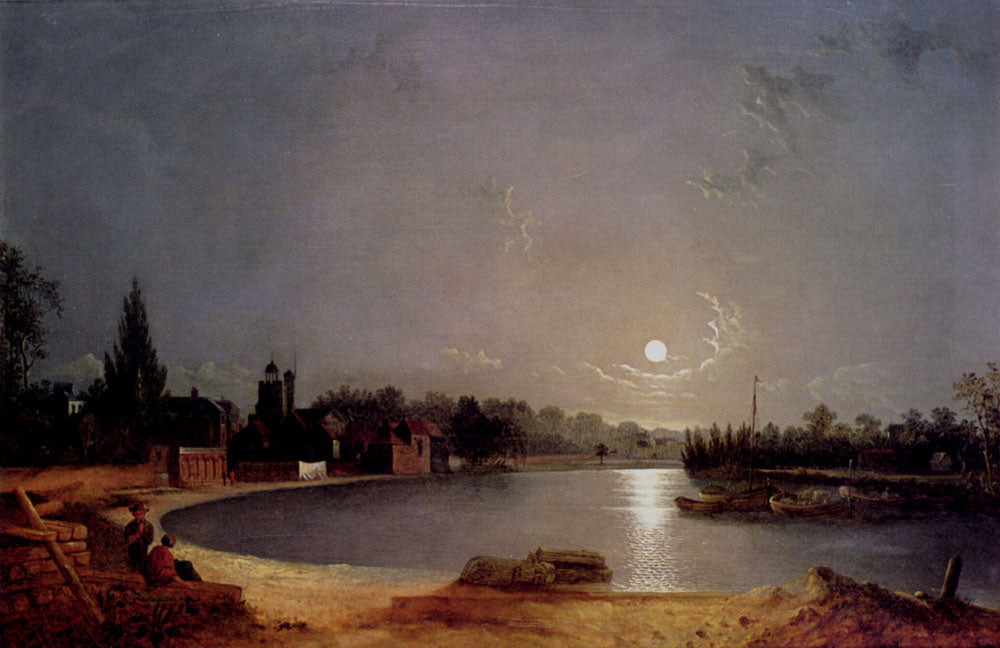 The Thames at Moonlight, Twickenham, vintage artwork by Henry Pether, 12x8" (A4) Poster