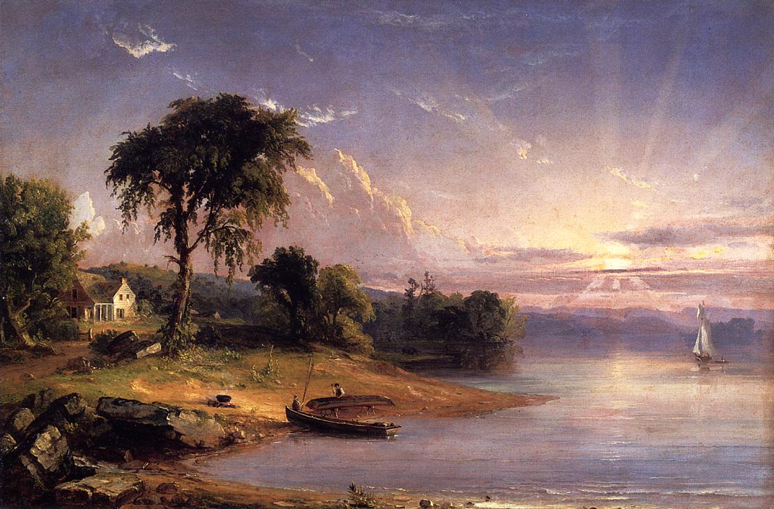 Boat Caulking on Greenwood Lake, vintage artwork by Jasper Francis Cropsey, 12x8" (A4) Poster