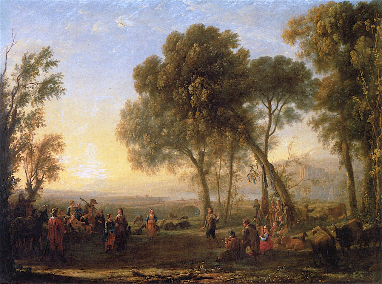 Landscape with Rural Dance, vintage artwork by Claude Lorrain, 12x8" (A4) Poster