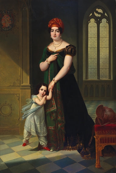 Dona Maria de la Piedad Roca and her son Bernardino, vintage artwork by François Joseph Kinson, 12x8" (A4) Poster