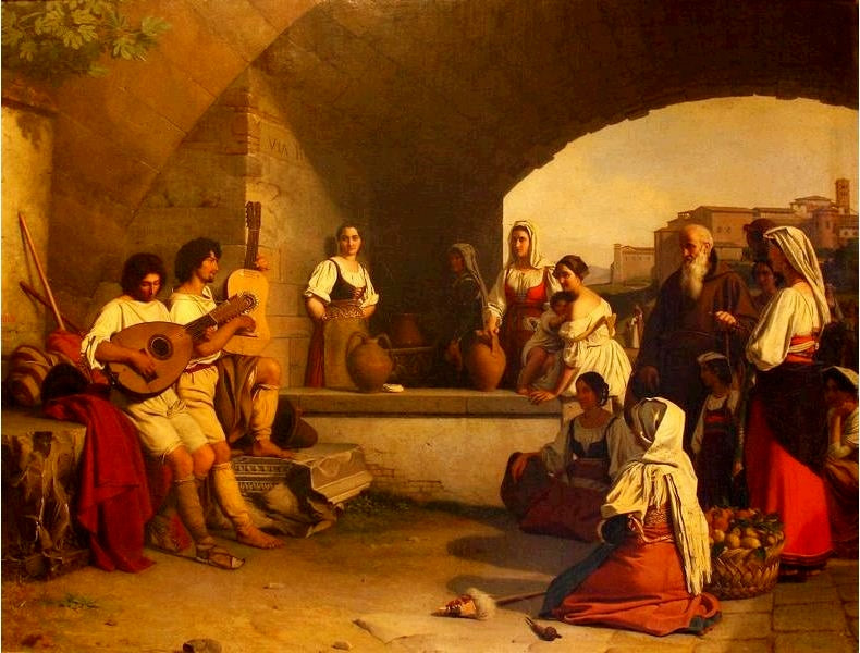 Joueurs de luth, vintage artwork by Guillaume Bodinier, A3 (16x12") Poster Print