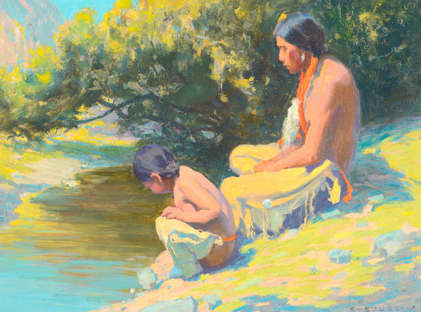 Bank of the River, Father and Son by Eanger Irving Couse,A3(16x12")Poster