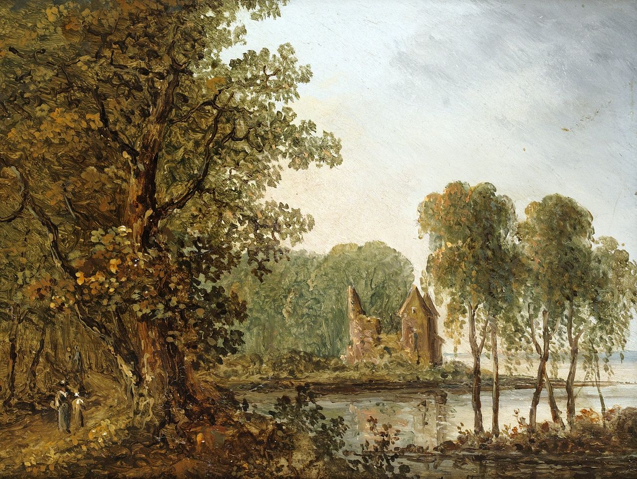 Romantic Landscape with Ruins, vintage artwork by Carl Johan Fahlcrantz, 12x8" (A4) Poster