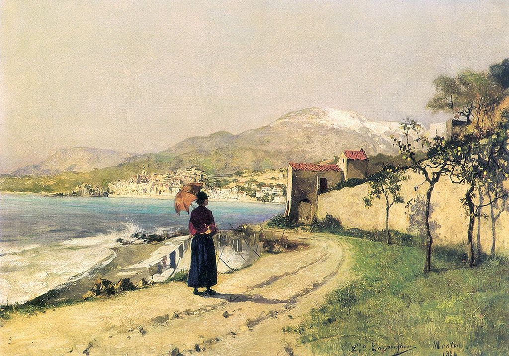Promenade on the Seashore, vintage artwork by Évariste Carpentier, 12x8" (A4) Poster