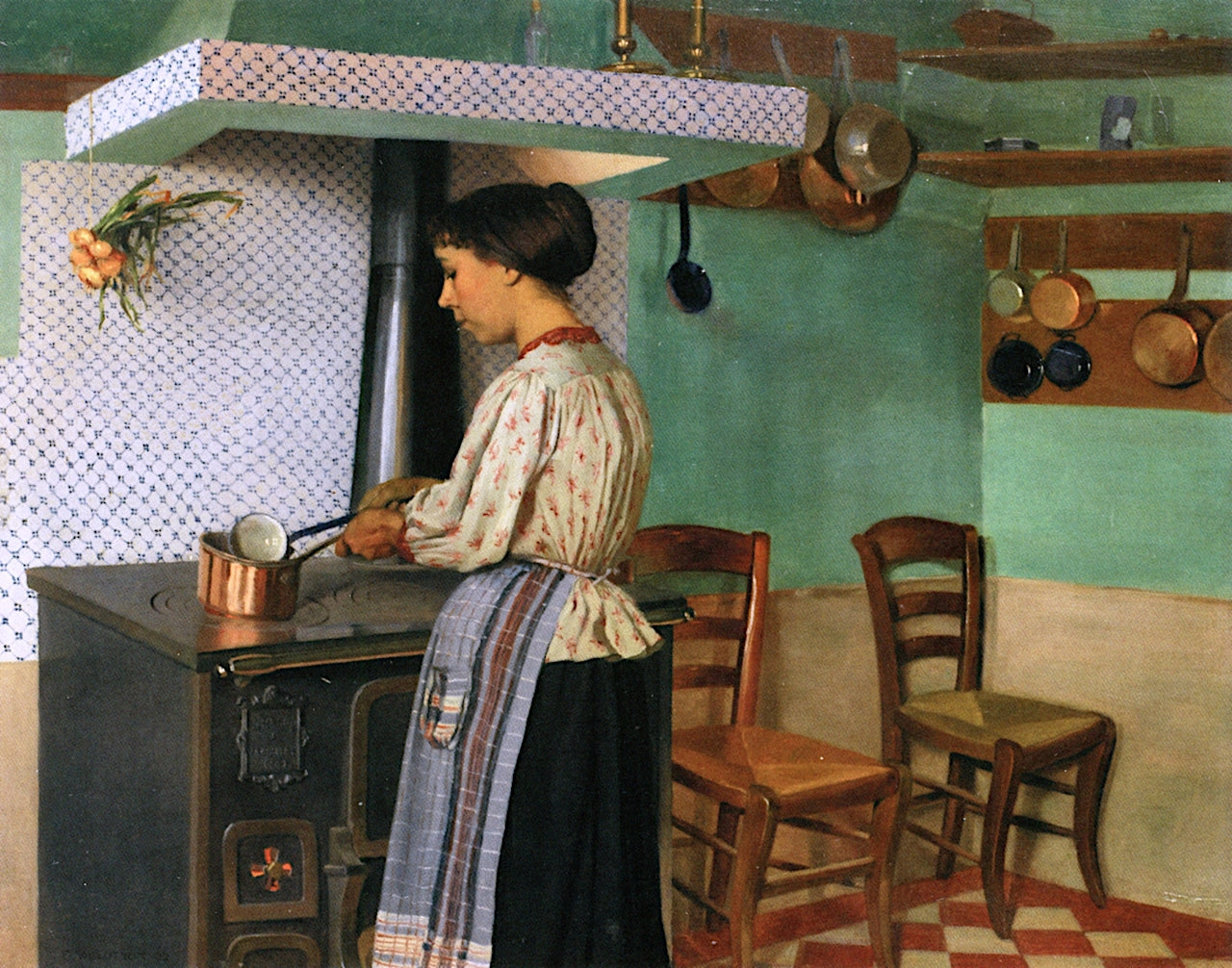 Cook at the Stove, vintage artwork by Felix Vallotton, 12x8" (A4) Poster