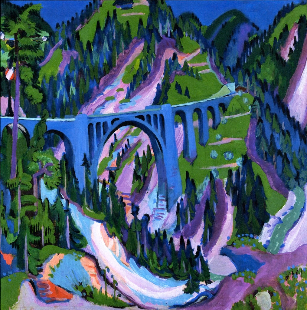 Bridge at Wiesen, vintage artwork by Ernst Ludwig Kirchner, 12x8" (A4) Poster