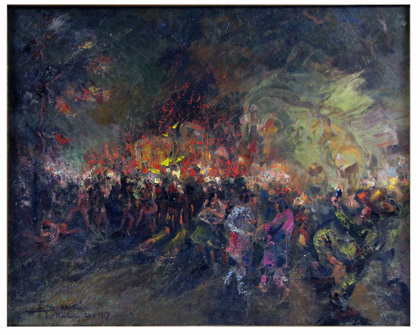 Nocturnal View of Mardi Gras, New Orleans, vintage artwork by Alfred Wahlberg, 12x8" (A4) Poster