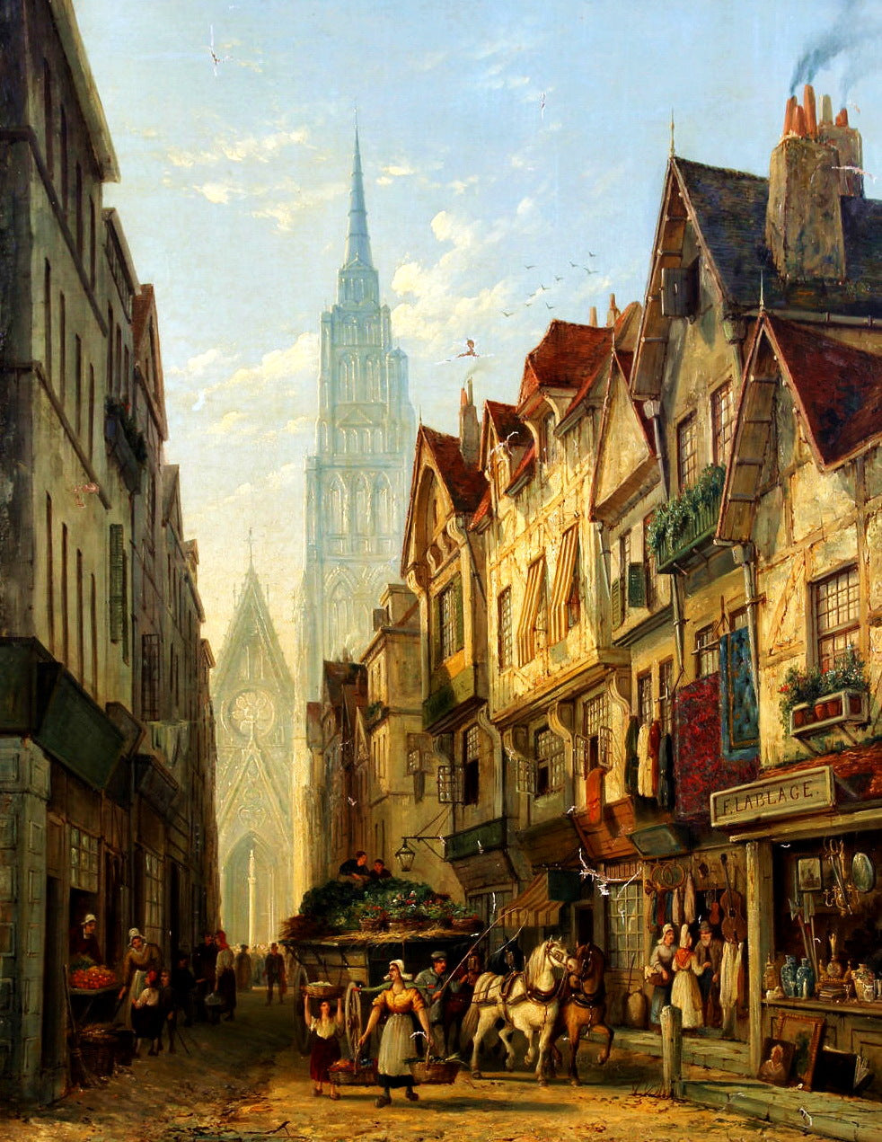 Rouen street scene, vintage artwork by William Raymond Dommersen, 12x8" (A4) Poster