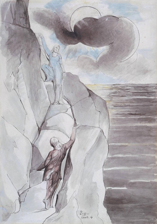The Ascent of the Mountain of Purgatory, vintage artwork by William Blake, 12x8" (A4) Poster