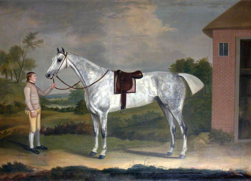 Fury, a Dappled Grey with His Groom, vintage artwork by Francis Sartorius, 12x8" (A4) Poster