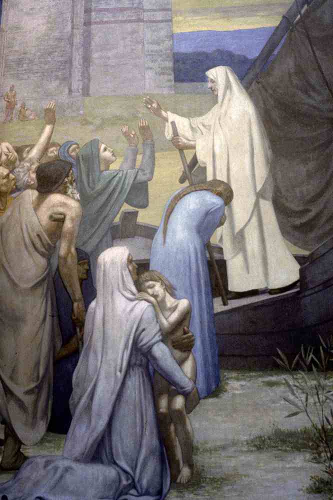 St. Genevieve Bringing Supplies to the City of Paris after the Siege, vintage artwork by Pierre Puvis de Chavannes, 12x8" (A4) Poster