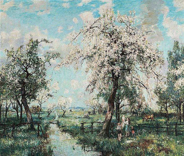 Fruit Trees in Bloom, vintage artwork by Pieter Gorus, 12x8" (A4) Poster
