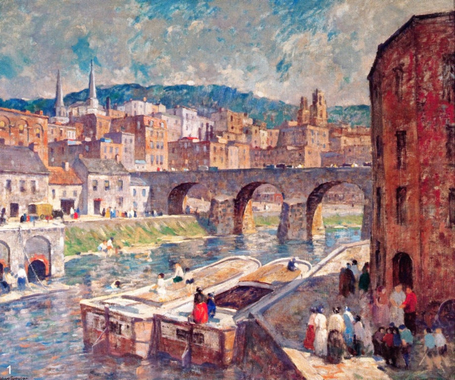 Pennsylvania Mill Town, vintage artwork by Robert Spencer, 12x8" (A4) Poster