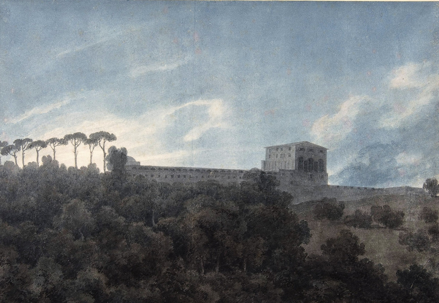 View of the Villa Lante on the Janiculum in Rome, vintage artwork by John Robert Cozens, 12x8" (A4) Poster