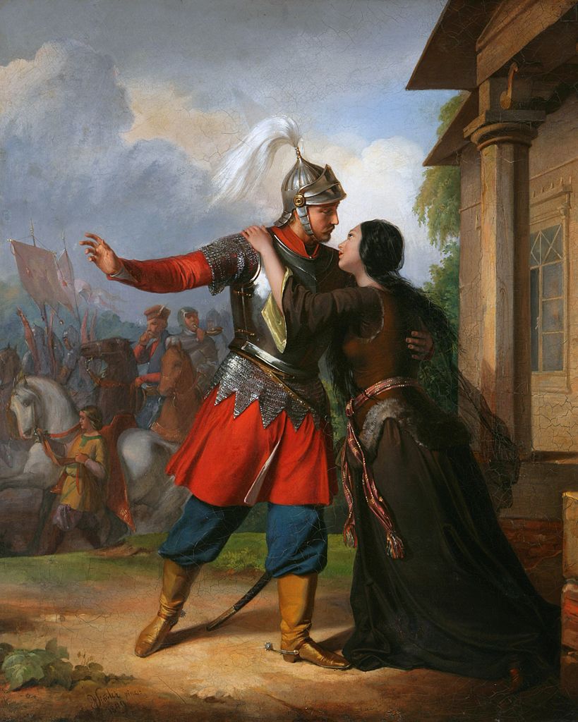 The Farewell of Waclaw and Maria, vintage artwork by Jozef Simmler, 12x8" (A4) Poster