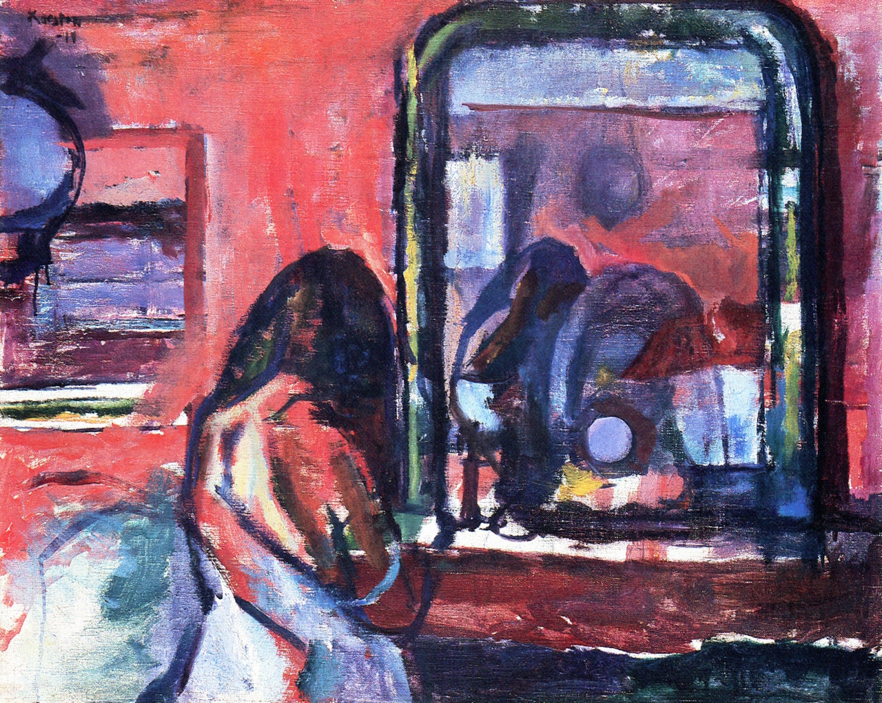 In Front of the Mirror, vintage artwork by Ludwig Karsten, 12x8" (A4) Poster