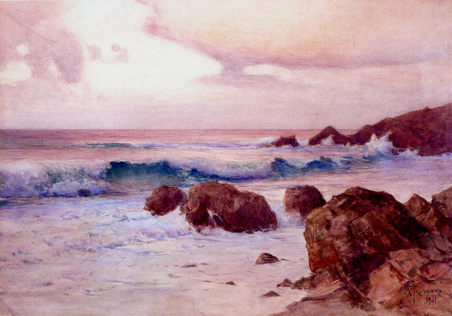 The Surf, vintage artwork by Mikhail Tkachenko, 12x8" (A4) Poster