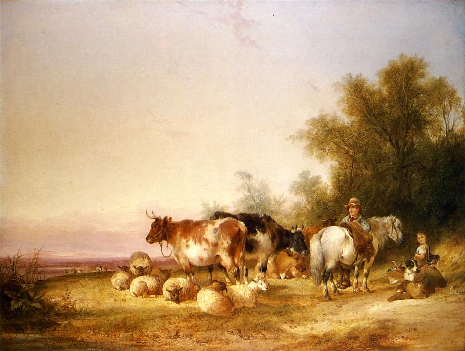 Herders Resting at Lunch, vintage artwork by William Shayer Snr, 12x8" (A4) Poster