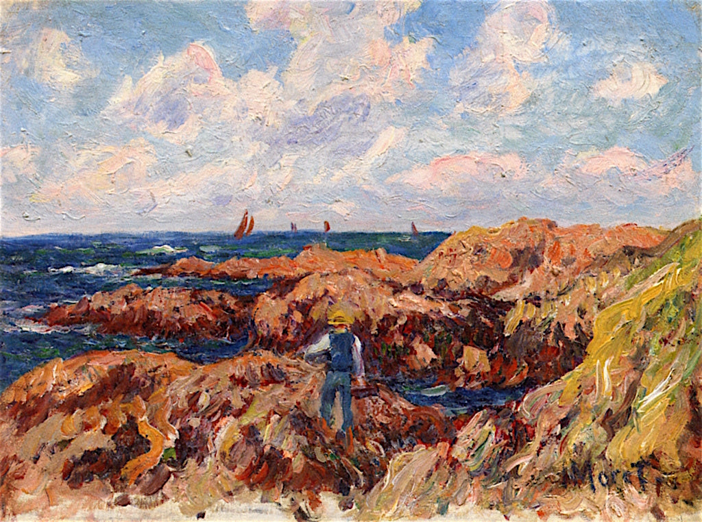 Breton Coast, Fisherman, vintage artwork by Henry Moret, 12x8" (A4) Poster