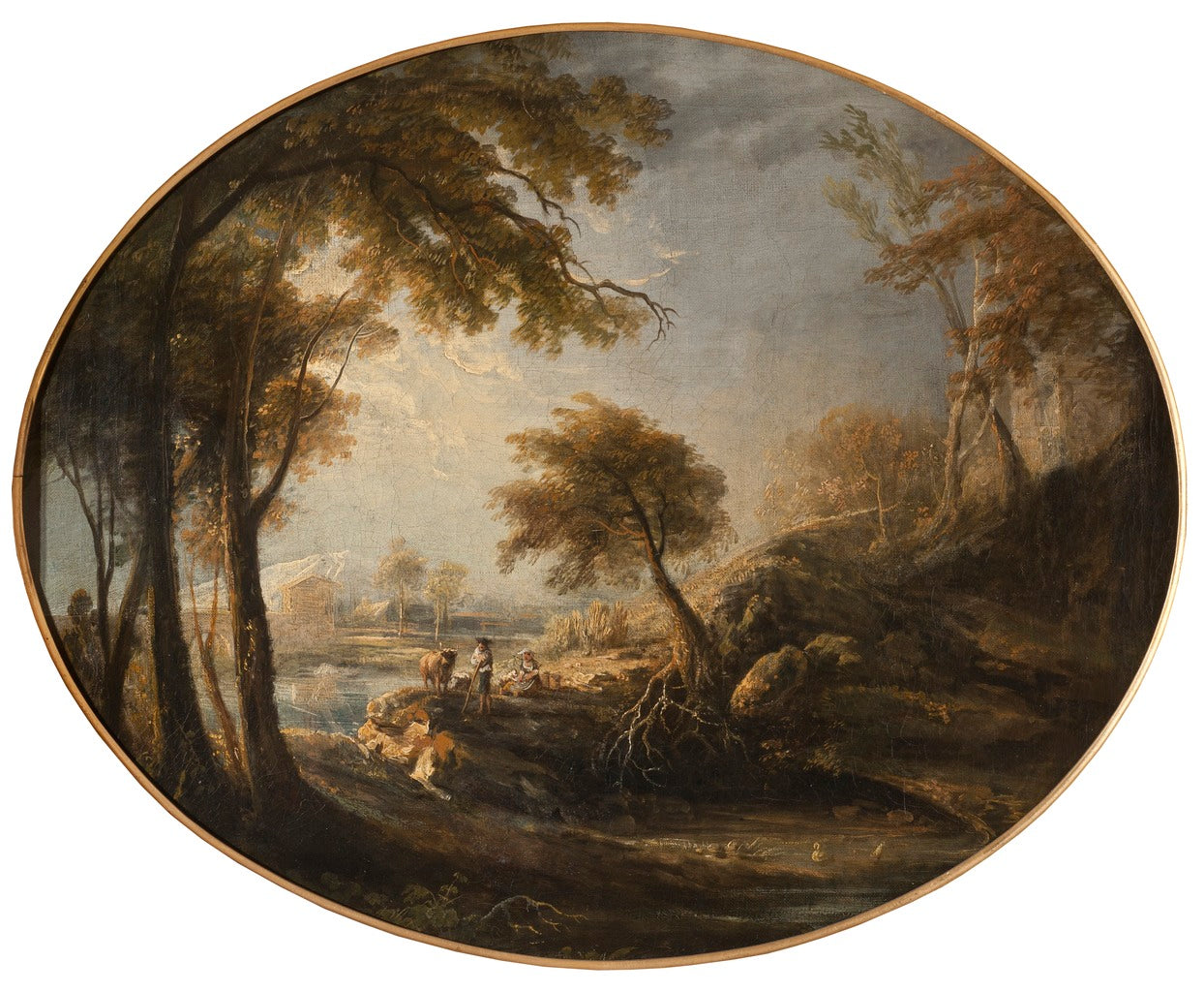 Landscape with Rustics and Cattle, vintage artwork by Elias Martin, 12x8" (A4) Poster
