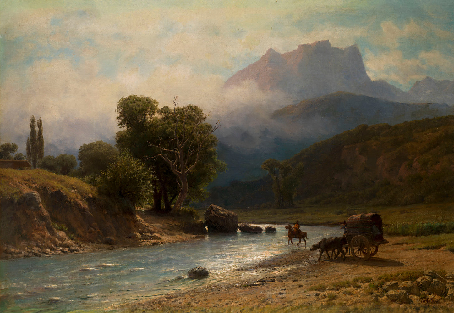 Crossing the River in the Caucasus Mountains, vintage artwork by Lev Lagorio, 12x8" (A4) Poster