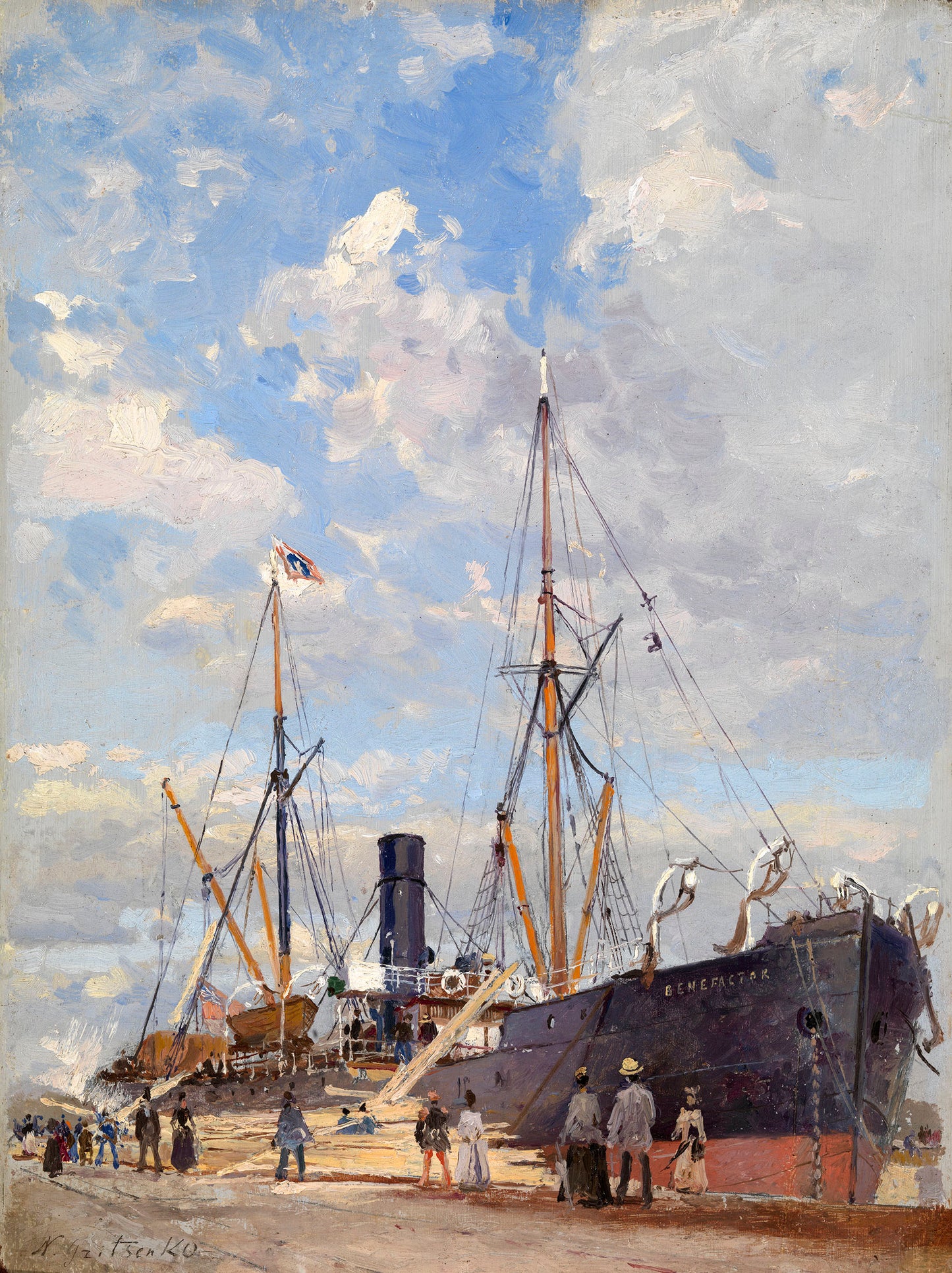 The "Benefactor" in Le Havre, vintage artwork by Nikolai Gritsenko, 12x8" (A4) Poster